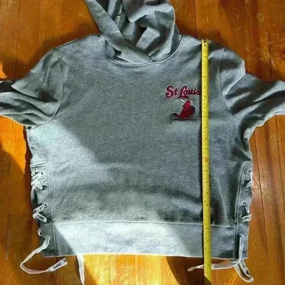 PINK Victoria's Secret St Louis Cardinals Gray Hooded Shirt w/Side Ties Sz M - Picture 7 of 7